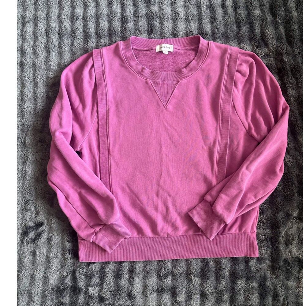 EVEREVE Pink Ribbed Trim Crewneck Sweatshirt Womens Medium Drop Shoulder Cozy